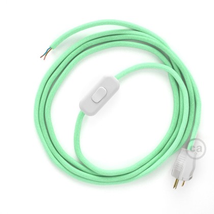 Power Cord with in-line switch, RC34 Mint Green Cotton - Choose color of switch/plug