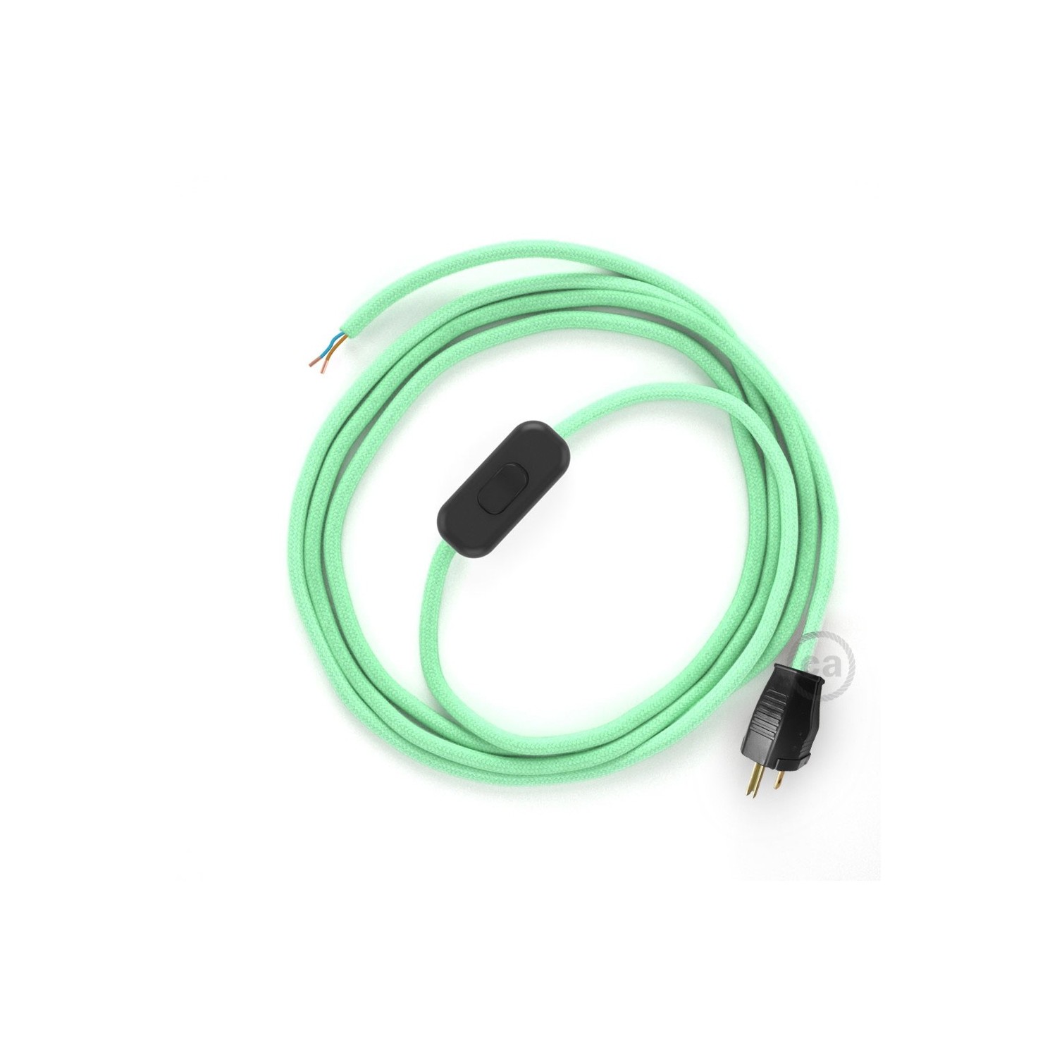 Power Cord with in-line switch, RC34 Mint Green Cotton - Choose color of switch/plug