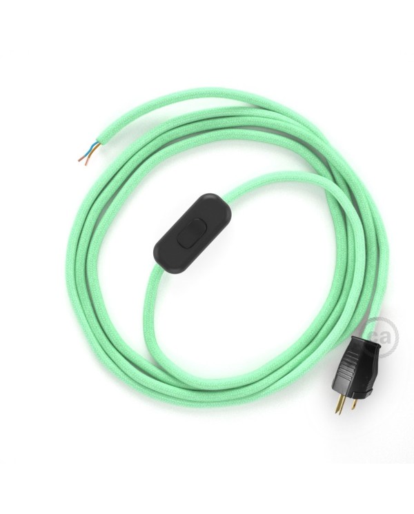 Power Cord with in-line switch, RC34 Mint Green Cotton - Choose color of switch/plug