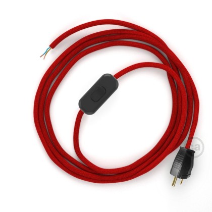 Power Cord with in-line switch, RC35 Red Cotton - Choose color of switch/plug