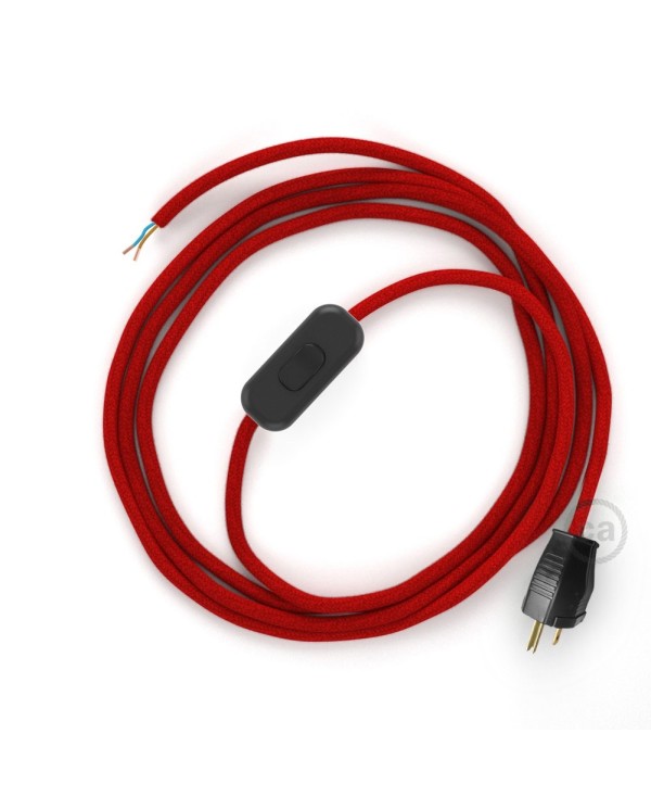 Power Cord with in-line switch, RC35 Red Cotton - Choose color of switch/plug