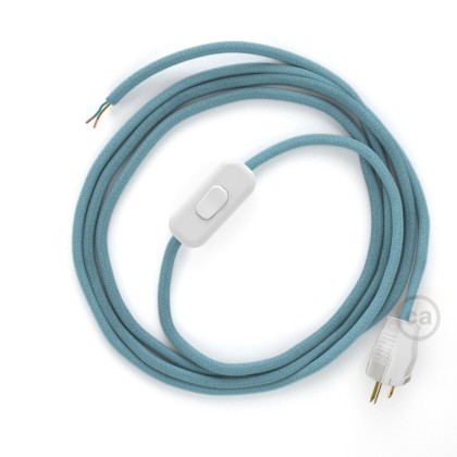 Power Cord with in-line switch, RC53 Baby Blue Cotton - Choose color of switch/plug