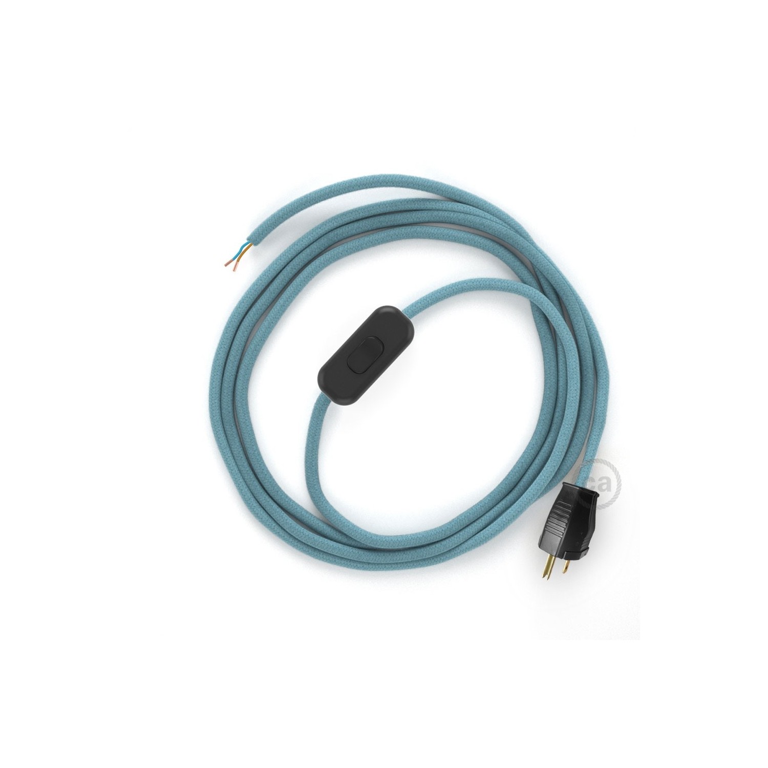 Power Cord with in-line switch, RC53 Baby Blue Cotton - Choose color of switch/plug