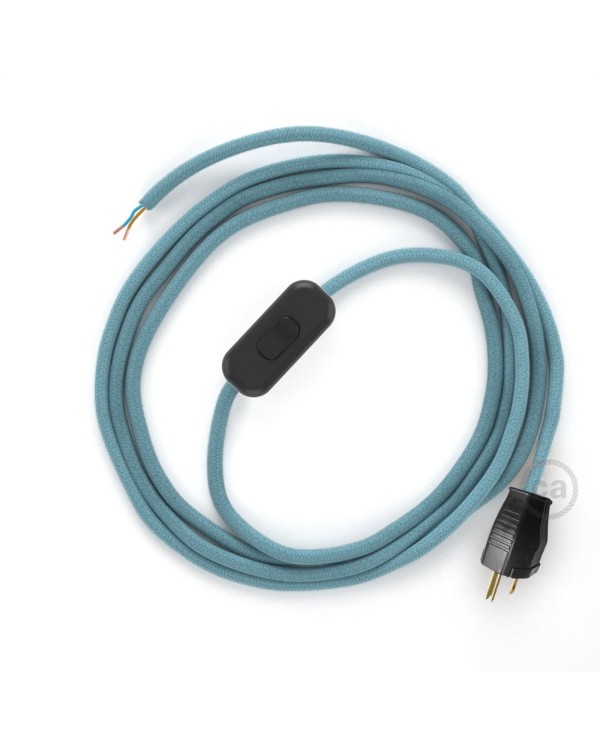 Power Cord with in-line switch, RC53 Baby Blue Cotton - Choose color of switch/plug