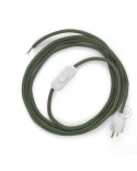 Power Cord with in-line switch, RC63 Gray Green Cotton - Choose color of switch/plug