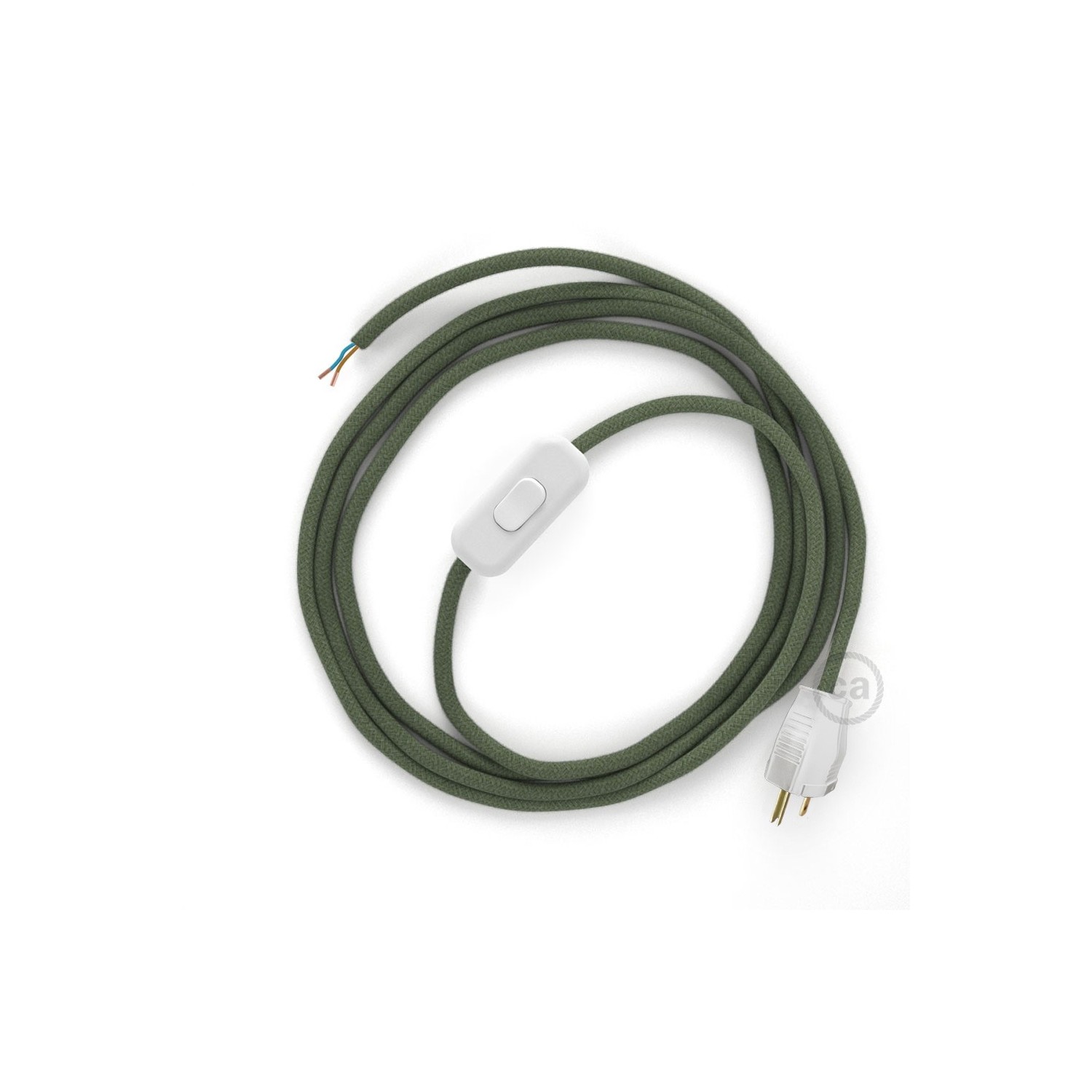 Power Cord with in-line switch, RC63 Gray Green Cotton - Choose color of switch/plug