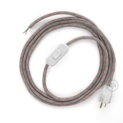 Power Cord with in-line switch, RD51 Natural & Pink Linen Stripe - Choose color of switch/plug