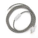 Power Cord with in-line switch, RD53 Natural & Brown Linen Stripe - Choose color of switch/plug