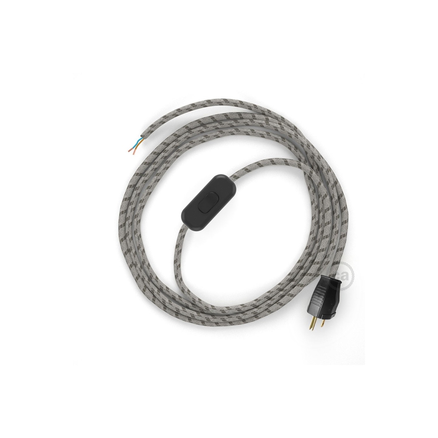 Power Cord with in-line switch, RD53 Natural & Brown Linen Stripe - Choose color of switch/plug