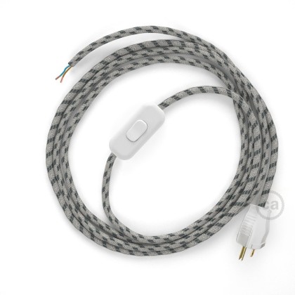 Power Cord with in-line switch, RD54 Natural & Charcoal Linen Stripe - Choose color of switch/plug