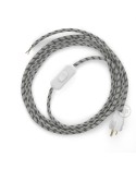 Power Cord with in-line switch, RD54 Natural & Charcoal Linen Stripe - Choose color of switch/plug