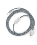 Power Cord with in-line switch, RD55 Natural & Blue Linen Stripe - Choose color of switch/plug