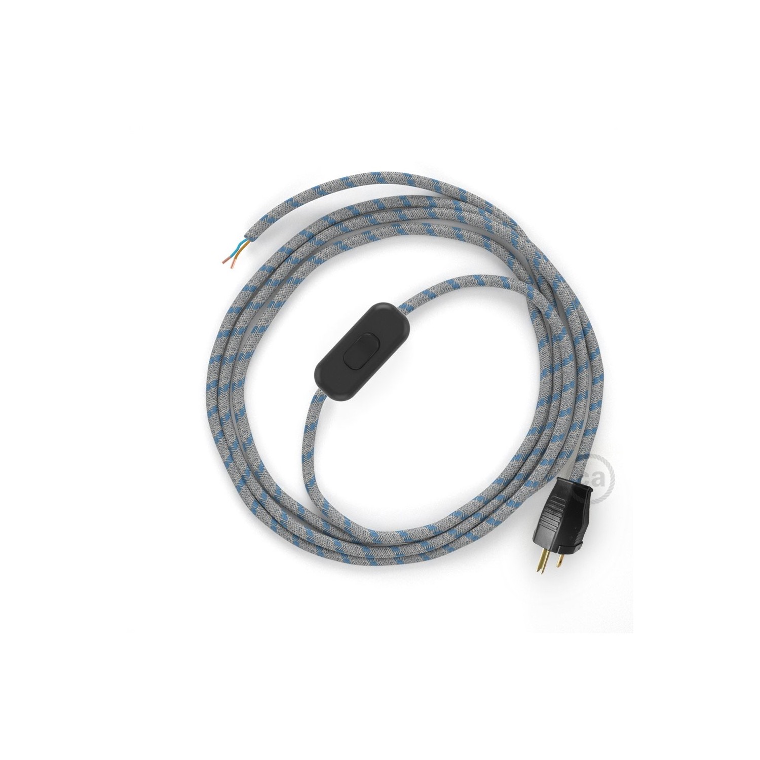 Power Cord with in-line switch, RD55 Natural & Blue Linen Stripe - Choose color of switch/plug