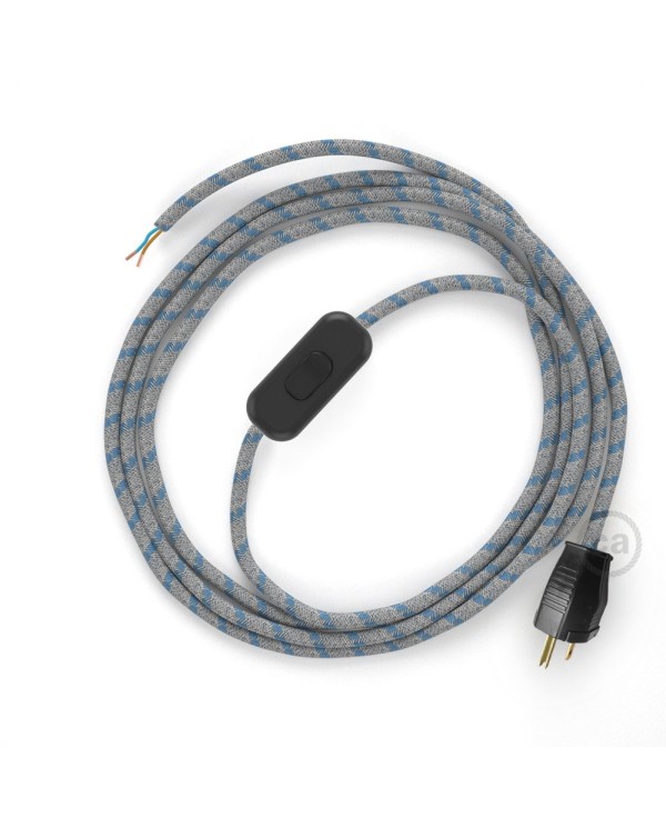 Power Cord with in-line switch, RD55 Natural & Blue Linen Stripe - Choose color of switch/plug