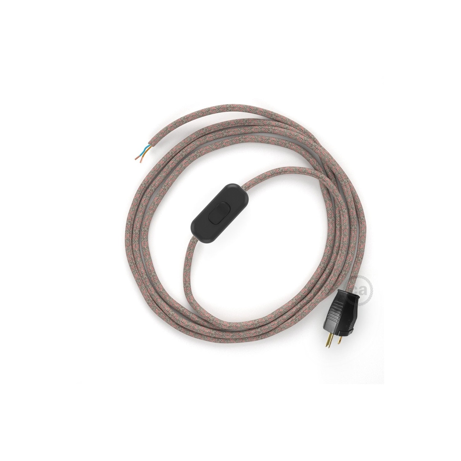 Power Cord with in-line switch, RD61 Natural & Pink Linen CrissCross - Choose color of switch/plug