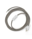 Power Cord with in-line switch, RD62 Natural & Thyme Green Linen CrissCross - Choose color of switch/plug