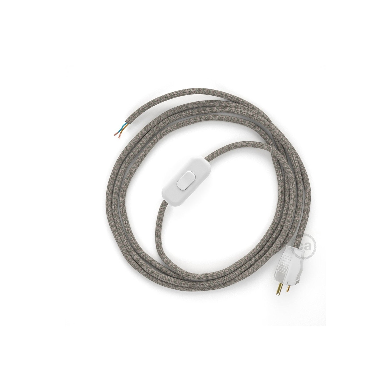 Power Cord with in-line switch, RD62 Natural & Thyme Green Linen CrissCross - Choose color of switch/plug