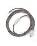 Power Cord with in-line switch, RD64 Natural & Charcoal Linen CrissCross - Choose color of switch/plug