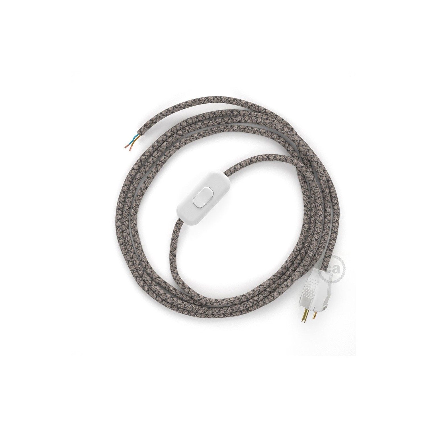 Power Cord with in-line switch, RD64 Natural & Charcoal Linen CrissCross - Choose color of switch/plug