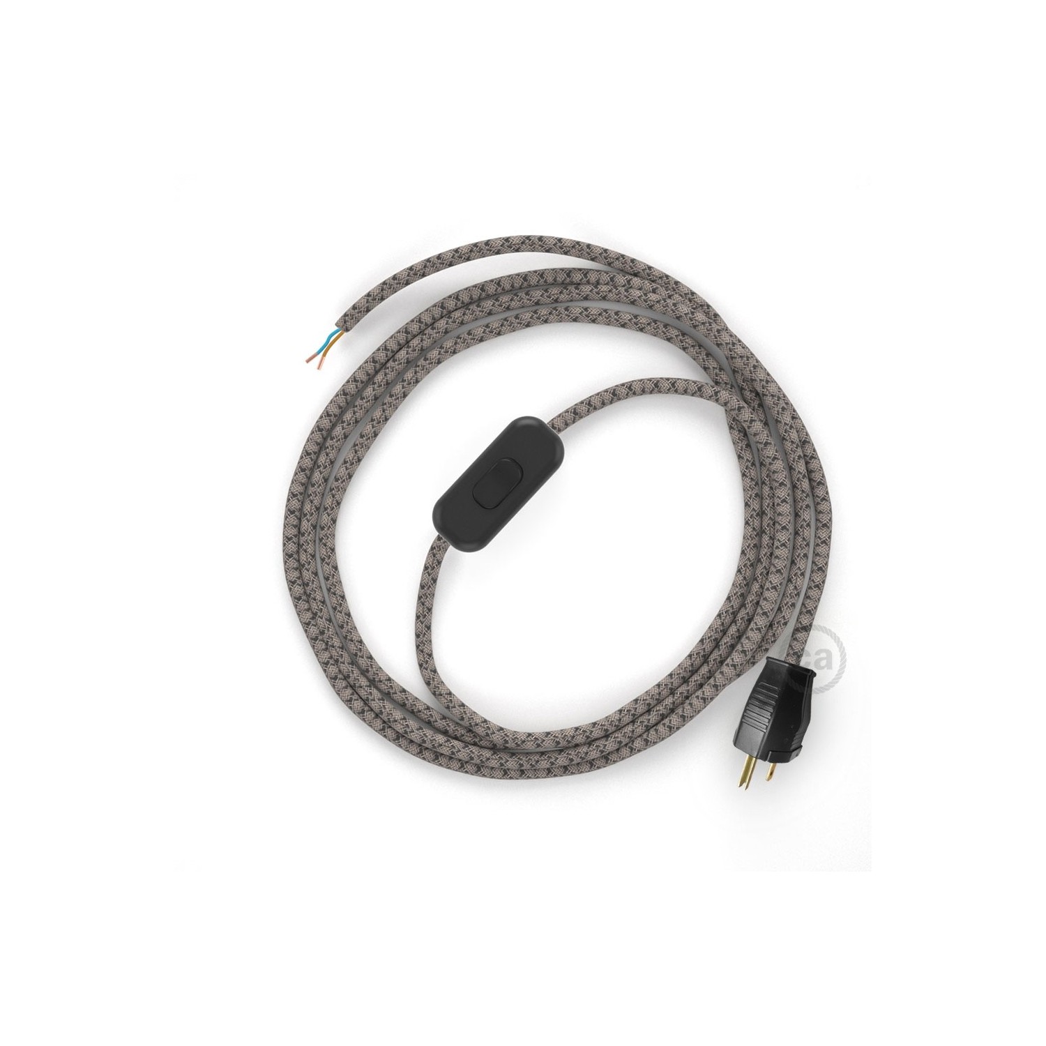 Power Cord with in-line switch, RD64 Natural & Charcoal Linen CrissCross - Choose color of switch/plug