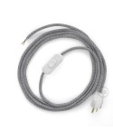 Power Cord with in-line switch, RD65 Natural & Blue Linen Criss Cross - Choose color of switch/plug