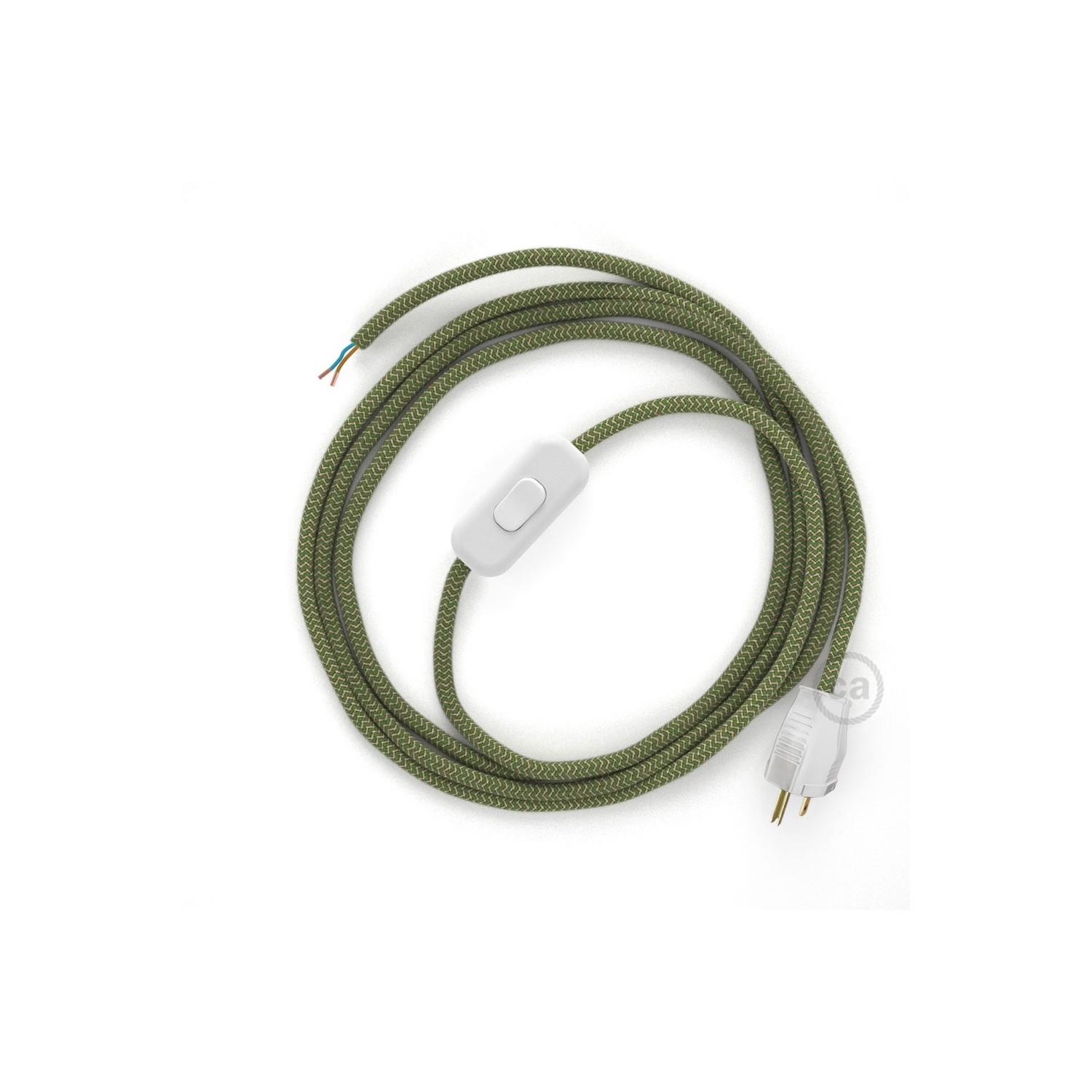 Power Cord with in-line switch, RD72 Natural & Thyme Green Linen Chevron - Choose color of switch/plug