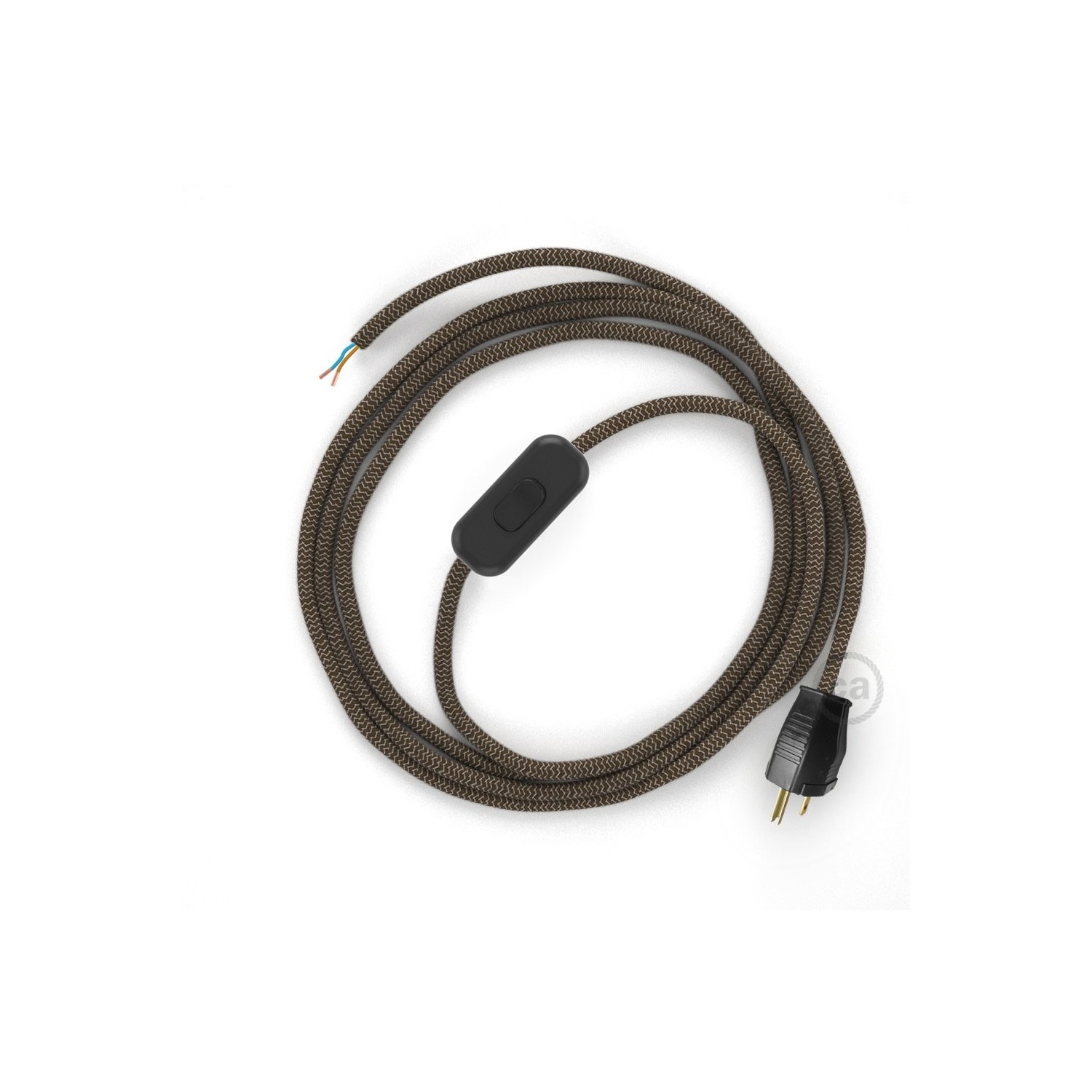 Power Cord with in-line switch, RD73 Natural & Brown Linen Chevron - Choose color of switch/plug