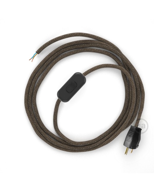 Power Cord with in-line switch, RD73 Natural & Brown Linen Chevron - Choose color of switch/plug