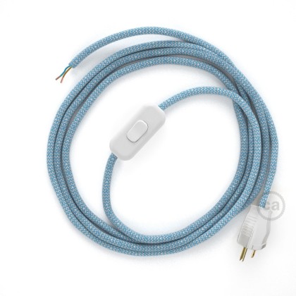 Power Cord with in-line switch, RD75 Natural & Blue Linen Chevron - Choose color of switch/plug