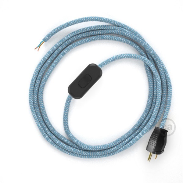 Power Cord with in-line switch, RD75 Natural & Blue Linen Chevron - Choose color of switch/plug