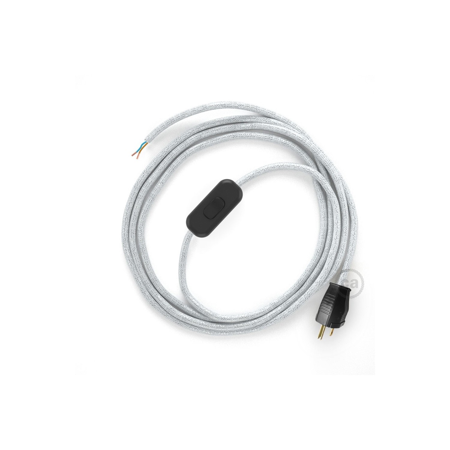 Power Cord with in-line switch, RL01 White Glitter - Choose color of switch/plug