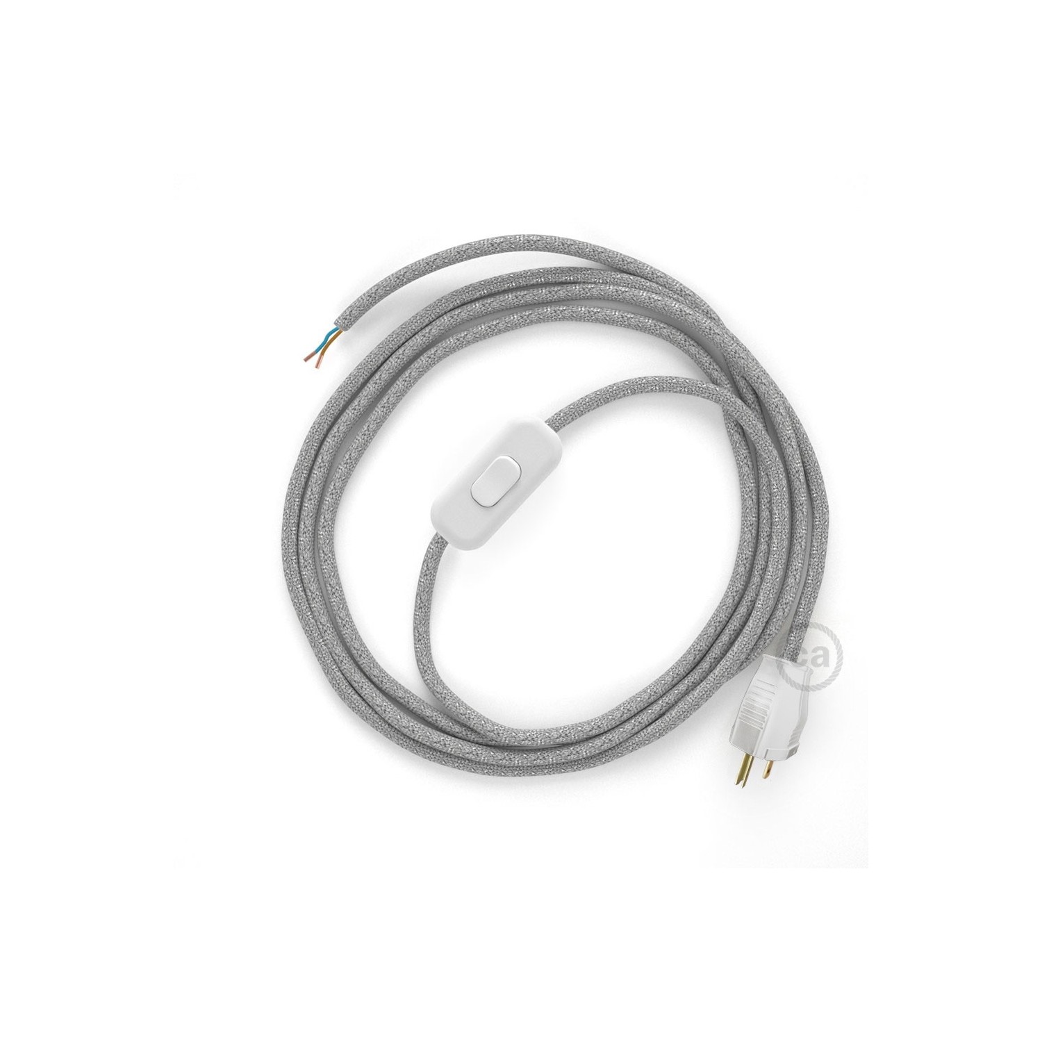 Power Cord with in-line switch, RL02 Silver Glitter - Choose color of switch/plug