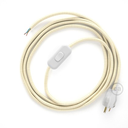 Power Cord with in-line switch, RM00 Ivory Rayon - Choose color of switch/plug