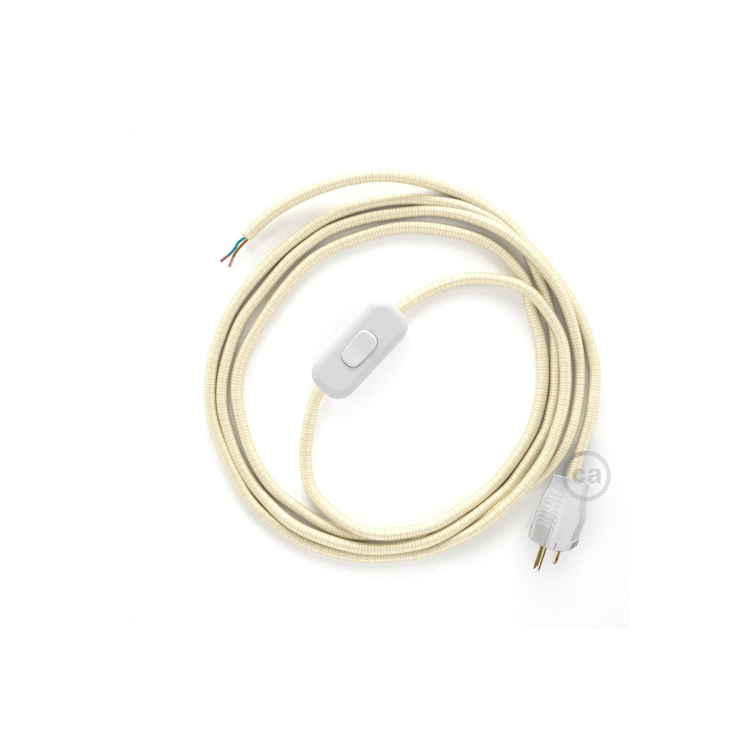 Power Cord with in-line switch, RM00 Ivory Rayon - Choose color of switch/plug