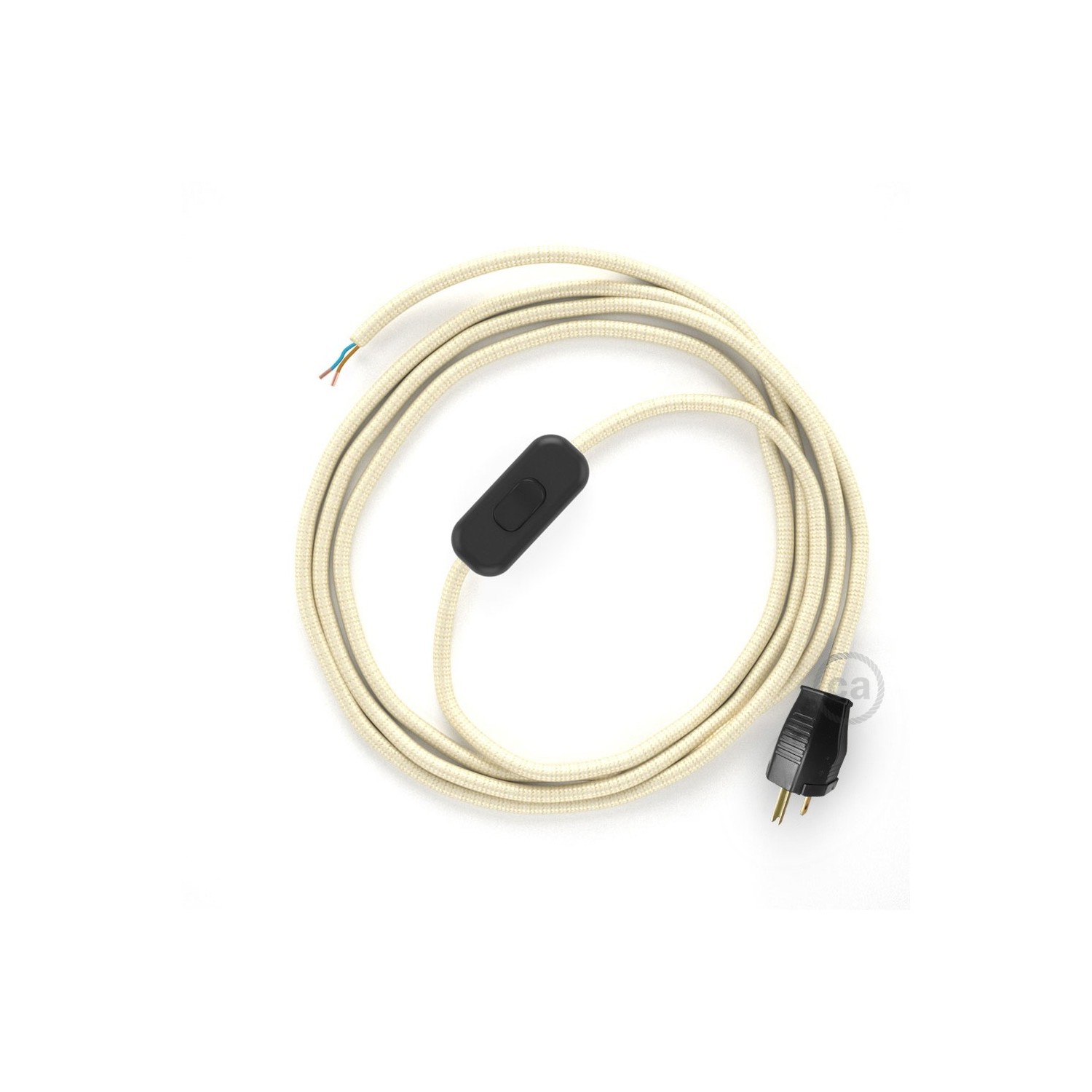 Power Cord with in-line switch, RM00 Ivory Rayon - Choose color of switch/plug