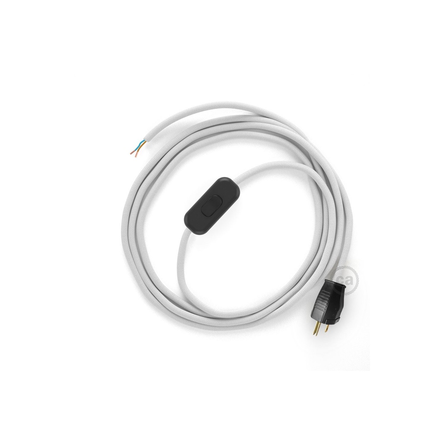 Power Cord with in-line switch, RM01 White Rayon - Choose color of switch/plug