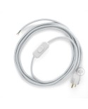 Power Cord with in-line switch, RM02 Silver Rayon - Choose color of switch/plug