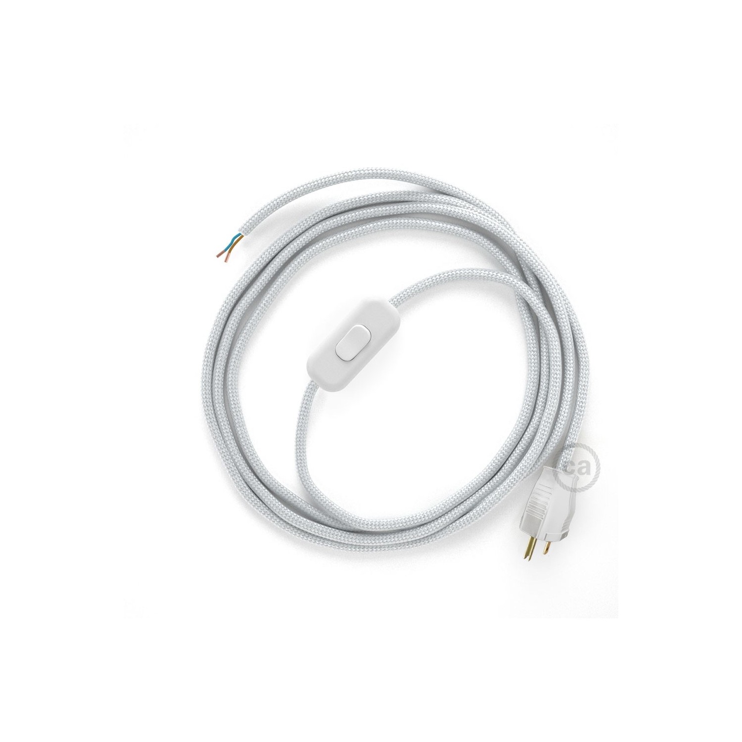 Power Cord with in-line switch, RM02 Silver Rayon - Choose color of switch/plug