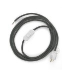 Power Cord with in-line switch, RM03 Gray Rayon - Choose color of switch/plug