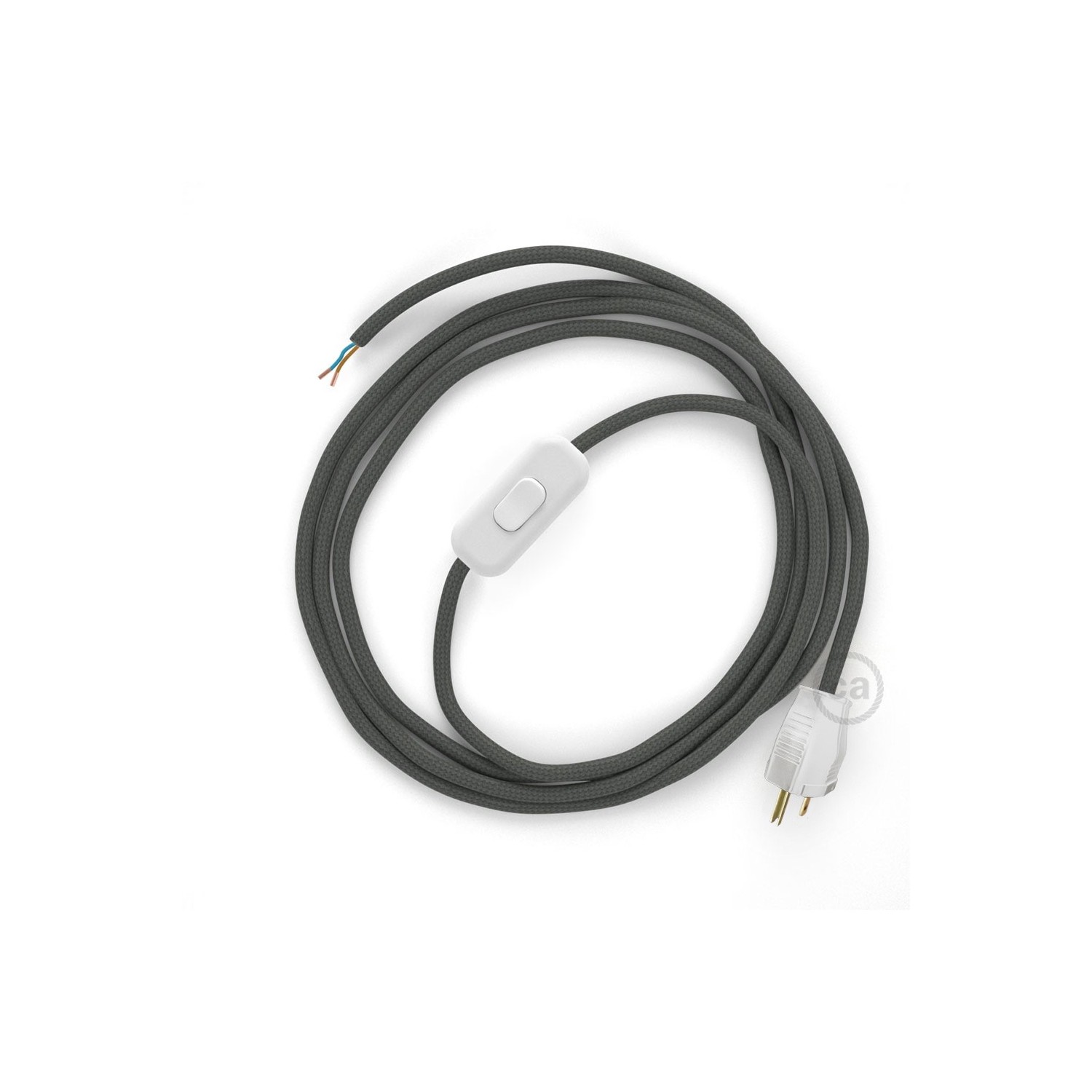 Power Cord with in-line switch, RM03 Gray Rayon - Choose color of switch/plug