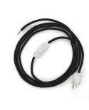 Power Cord with in-line switch, RM04 Black Rayon - Choose color of switch/plug