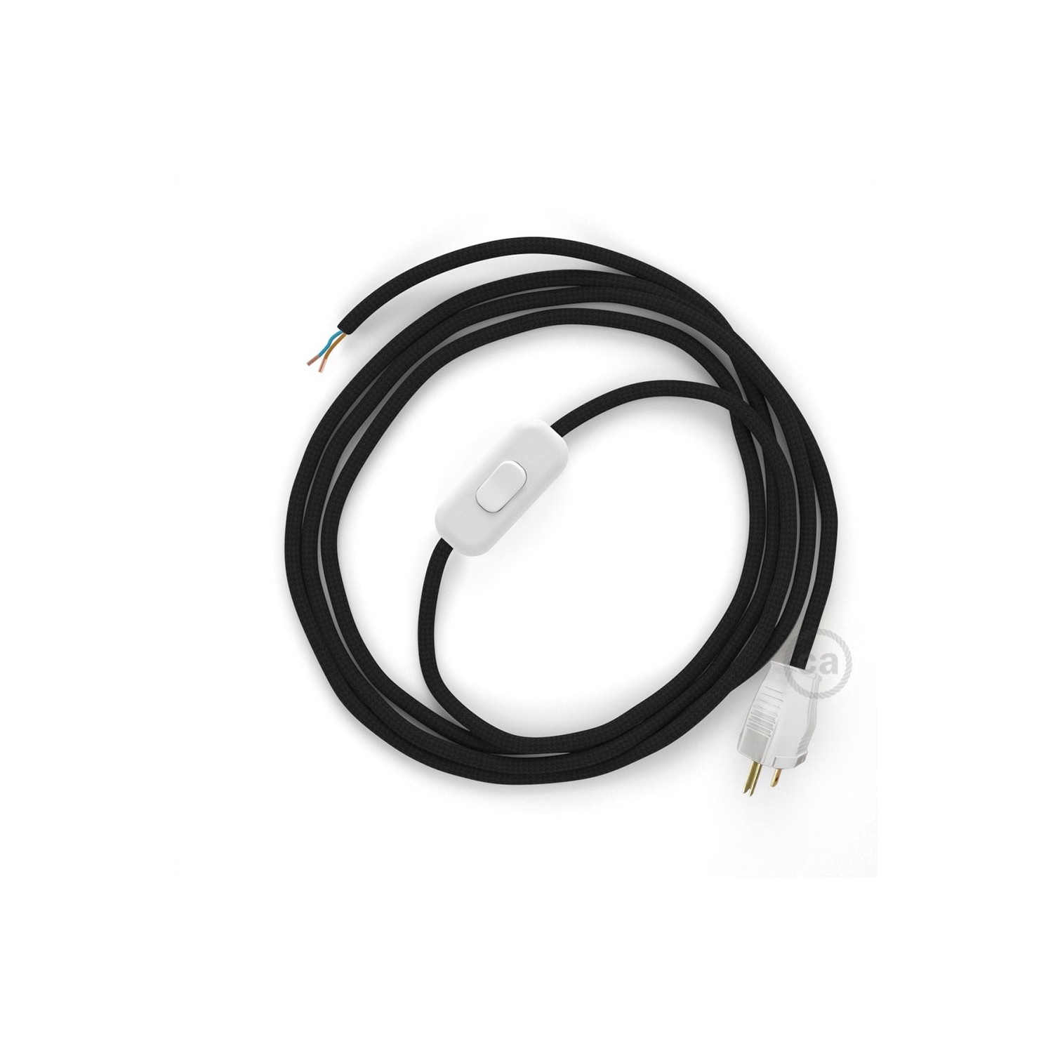 Power Cord with in-line switch, RM04 Black Rayon - Choose color of switch/plug