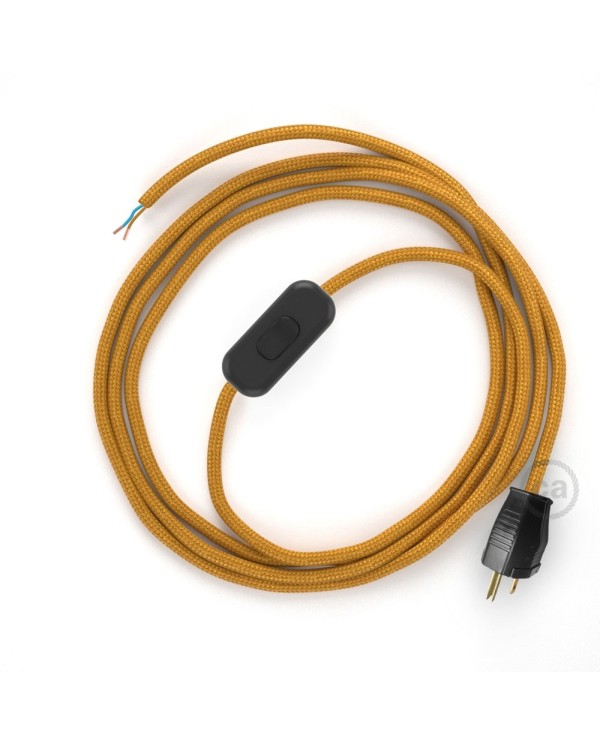 Power Cord with in-line switch, RM05 Gold Rayon - Choose color of switch/plug