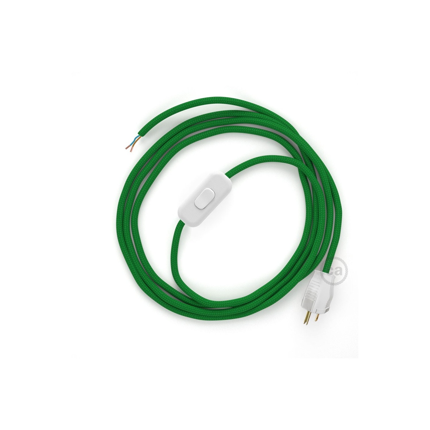 Power Cord with in-line switch, RM06 Green Rayon - Choose color of switch/plug