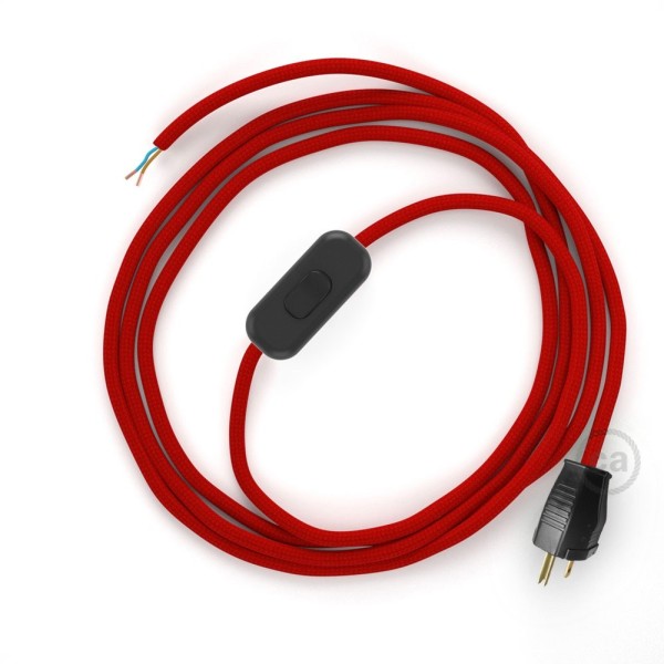 Power Cord with in-line switch, RM09 Red Rayon - Choose color of switch/plug