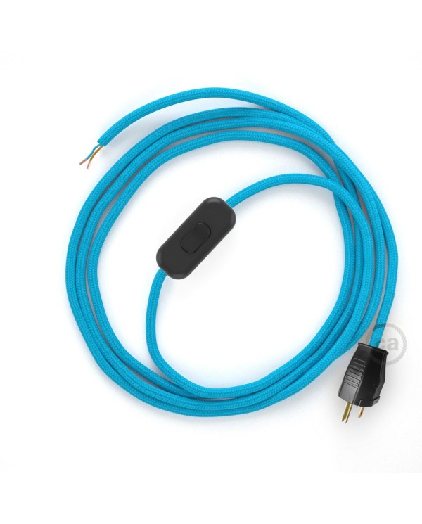 Power Cord with in-line switch, RM11 Light Blue Rayon - Choose color of switch/plug