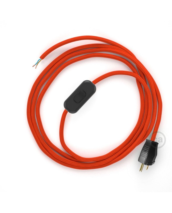 Power Cord with in-line switch, RM15 Orange Rayon - Choose color of switch/plug