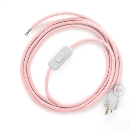 Power Cord with in-line switch, RM16 Pink Rayon - Choose color of switch/plug