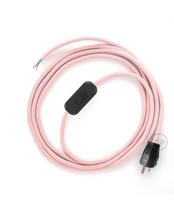 Power Cord with in-line switch, RM16 Pink Rayon - Choose color of switch/plug