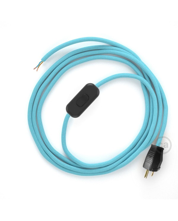 Power Cord with in-line switch, RM17 Baby Blue Rayon - Choose color of switch/plug